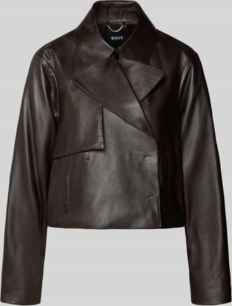 HUGO BOSS Regular Fit Lederjacke aus echtem Lammleder Modell SARCAE in Dunkelbraun, Gr&ouml;&szlig;e 32