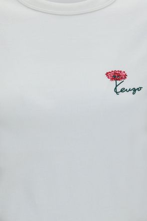 Kenzo Womens T-Shirt Tulip Embroidered Cotton Off White T-Shirts & Jerseys