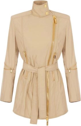Elisabetta Franchi Jassen, Dames, Bruin, XL, Jas in taffeta voile stof