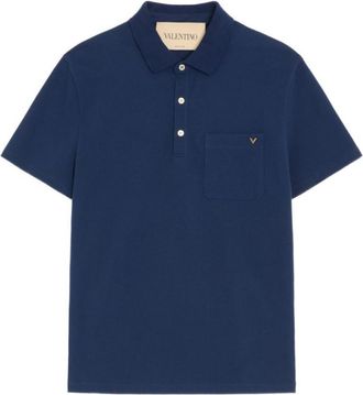 Valentino Garavani Blue Solid Shirt Collar Polo