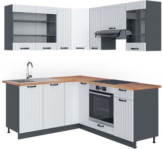 Vicco Cocina Esquinera Fame-line, Casa De Campo Blanca/antracita, 160 X 190 Cm, Et Roble