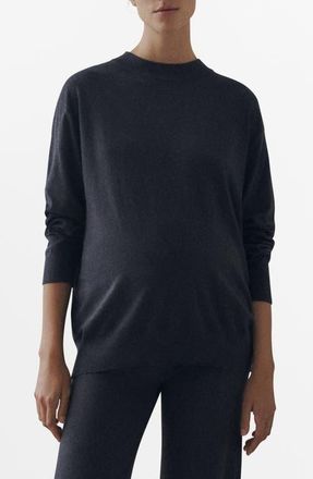 Mango Crewneck Maternity Sweater in Charcoal at Nordstrom, Size Medium