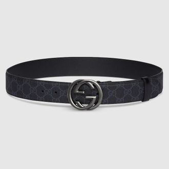 Gucci Belt With Interlocking G Buckle, Size Gucci 105, Black, Original GG Fabric