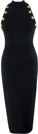 Balmain Black Button-Embellished Knit Midi Dress Size XXS