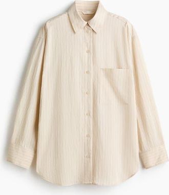 H&M Oversized Shirt in Light Beige/pinstriped at Nordstrom, Size Xx-Large