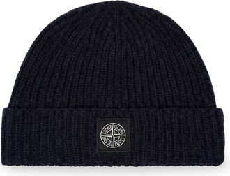 Stone Island RIBBED KNIT BEANIE WITH COMPASS LOGO PATCH - Stone Island - Man