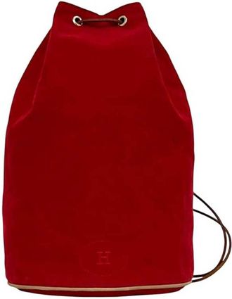 Herm&egrave;s Red Color Canvas Leather Backpack (Pre-Owned)