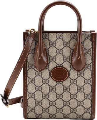 Gucci Brown Gg Coated Canvas Interlocking G Patch Tote Mini (Authentic Pre- Loved)
