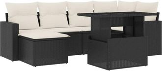 vidaXL Set De Sof&aacute;s De Jard&iacute;n 7 Pzas Con Cojines Rat&aacute;n Sint&eacute;tico Negro Vidaxl