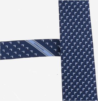 Ferragamo Mens Silk Tie With Pattern Navy Ties & Bow