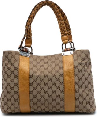 Gucci Pre-owned Womens Gg Canvas Bamboo Libeccio Tote - Tan Textile - One Size