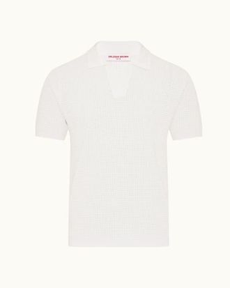 Orlebar Brown Roddy Tailored Fit Open Mesh Stitch Polo Shirt in White at Nordstrom, Size Xxx-Large Uk