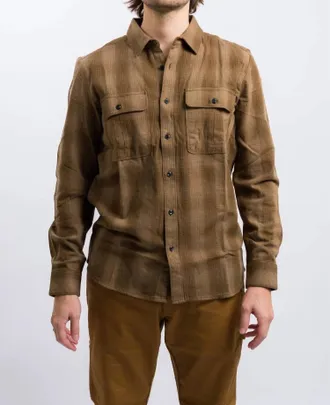 Volcom Shadowstone Long Sleeve Flannel Shirt In Dark Earth