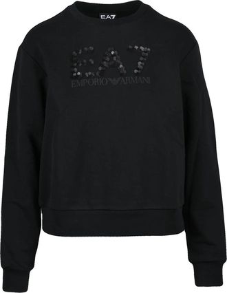 Emporio Armani Crew Neck Sweatshirt with Rhinestone Logo Detail