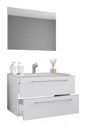 VCM Vcm - 3 Piezas Lavabo Lavabo Gabinete Inferior Ancho 80 Cm Juego De Muebles De Ba&ntilde;o Colgando Con Un Espejo Caj&oacute;n Badinos (blanco)
