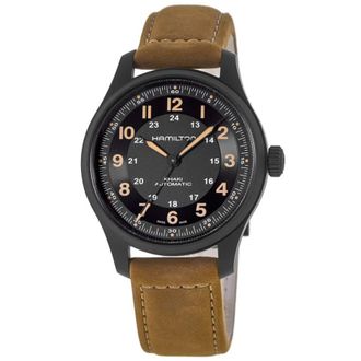 Hamilton Khaki Field Titanium Auto Black Dial Brown Leather Strap Mens Watch H70665533