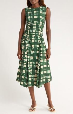 Stine Goya Check Ruched Sleeveless Midi Dress in Checkered Wave at Nordstrom Rack, Size Large