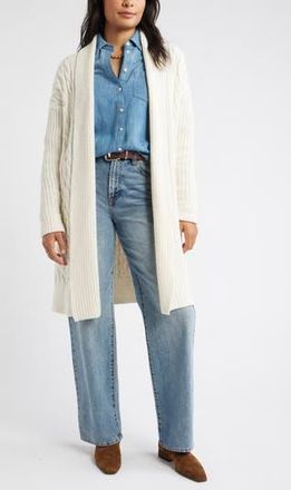Caslon Cable Longline Open Front Cardigan in Ivory Pristine at Nordstrom Rack, Size Xx-Large