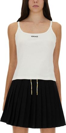 Versace Logo-Embroidered Cotton Top - White