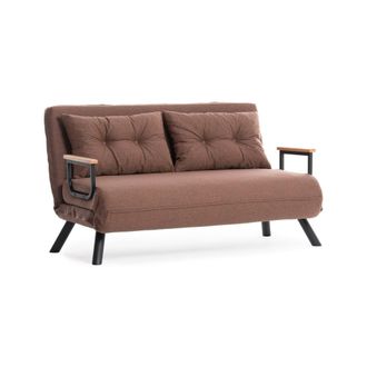 Dmora Sof&aacute; Cama 2 Plazas Calvin, Con Almacenaje, Reclinable, Con Reposabrazos, 133x78 Cm Marr&oacute;n Arena