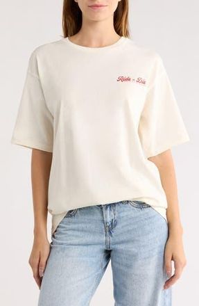 Jack & Jones Katinka Loose Cotton Graphic T-Shirt in Egret Print Ride Or Die at Nordstrom Rack, Size Small