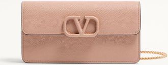 Valentino Garavani Portafoglio Con Catena VLogo Signature in Vitello Granato Donna ROSE CANNELLE UNI