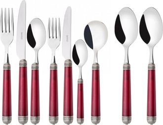 Bugatti Dorico Ghiera Argento Anticato, Posate Set 44 Pz, Scatola Gallery, Casa Bugatti - Colore: Rosso
