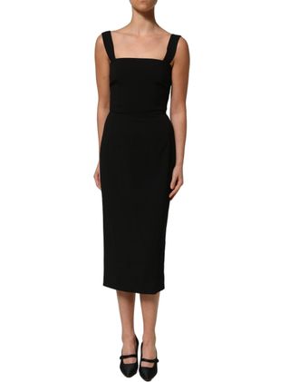 Dolce & Gabbana Womens Black Viscose Stretch Sheath Midi Dress Acetate Spandex