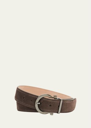 Ferragamo Mens Leather Gancio-Buckle Belt