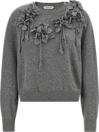 Alberta Ferretti Truien & Vesten, Dames, Grijs, M, Wol, Pure Merino Wol Trui met Bloemenborduursel