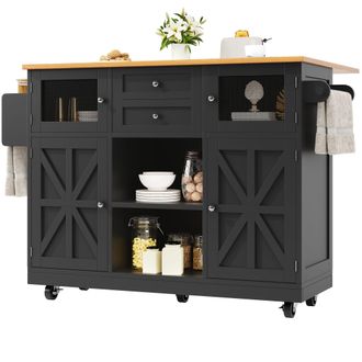 STILVORA Carro De Cocina Con 2 Puertas, 2 Cajones, Toallero Y Ruedas, En Mdf, Negro, 140 X 40 X 93,5 Cm