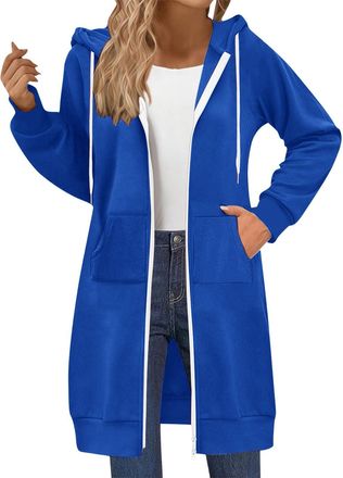 Generic Womens Zip up Hoodies Trendy Plus Size Long Tunic Hoodie Sweatshirts Oversized Fleece Zipper Hoodies 2025 Fall Fashion Jacket Coat with Pockets (Blue,