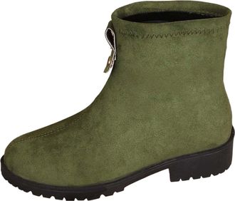 Generic Winter Autumn Winter Women Ankle Boots Chunky Heel Round Toe British Retro Style Short Boots Fashion Footwear For Casual Outings (Army Green, 6. 5)