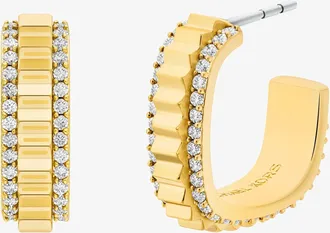 Michael Kors Small Pav&eacute; Gold-Tone Brass Hoop Earrings