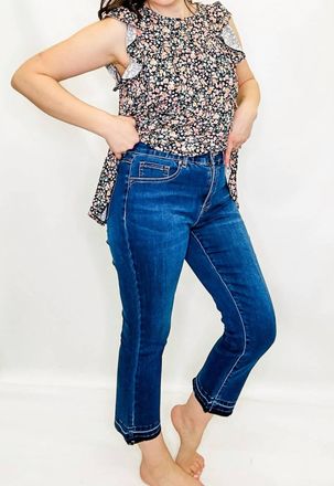 Tribal Sophia Curvy Micro Flare Crop Jeans In Stormy Blue