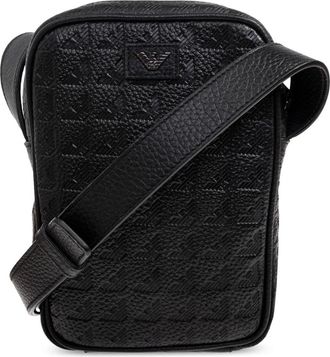 Emporio Armani Schoudertas met monogram - Heren - Schoudertassen - Zwart - ONE Size - Leer - Tassen