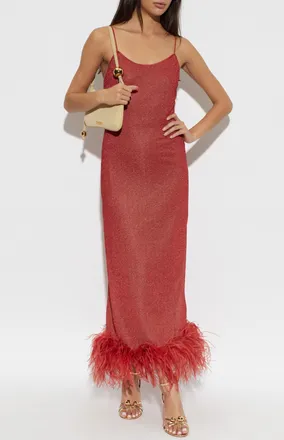 Os&eacute;ree Feather Dress, Womens, Red