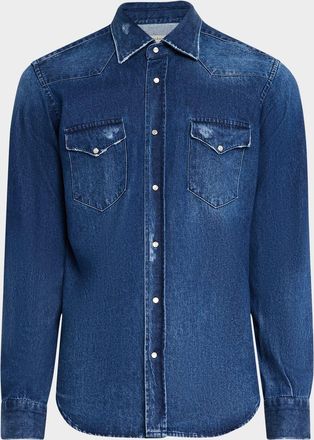 Sartorio Mens Dark-Wash Denim Western Shirt
