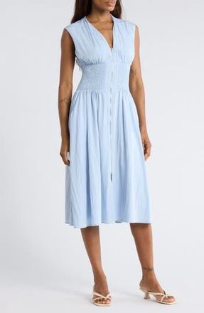 Area Stars Smocked Waist Zip Midi Dress in Light Blue at Nordstrom Rack, Size X-Small