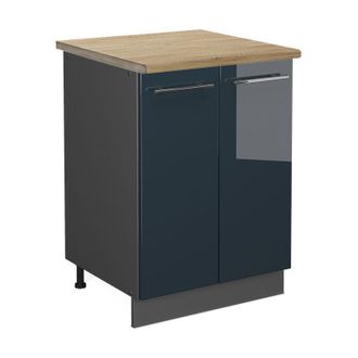 Vicco Mueble Bajo De Cocina Fame-line, Azul Oscuro Alto Brillo, 60 Cm, Et Roble Vicco