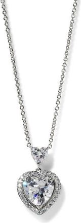 Nadri Le Bisou Halo Heart Pendant Necklace in Rhodium at Nordstrom