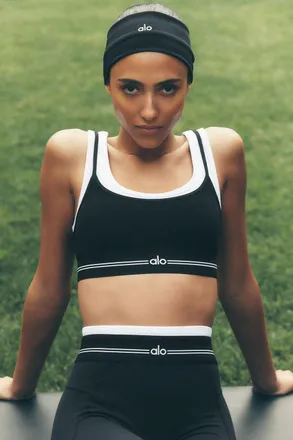 Alo | Airbrush Better Together Bra in Black/White, Size: Medium