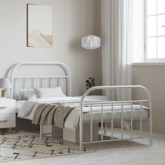 vidaXL Estructura Cama Sin Colch&oacute;n Con Estribo Metal Blanco 100x190 Cm Vidaxl