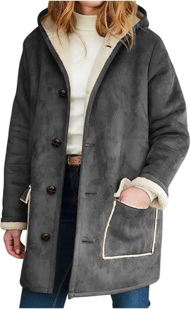 Generic Winter Jackets Womens Coats Double-sided fleece Warm Ladies Coat Buttons Windproof Jacket Slim fit Outwear with Pockets Womens Winter Coats Jacket Lad