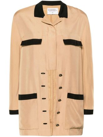 Chanel Giacca-camicia con seta a contrasto anni 90 - Marrone