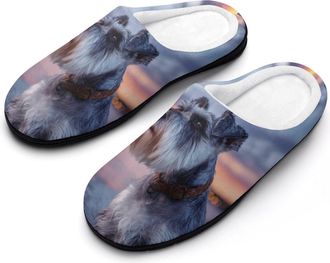 Generic Miniature Schnauzer at Sunset Mens Cozy Cotton Slippers with Memory Foam Lightweight Anti-skid House Shoes for Indoor Outdoor