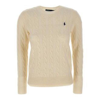 Polo Ralph Lauren Pullover van scheerwol en kasjmier met kabels - Dames - Ronde hals truien - Wit - XL - Wol - Truien & Vesten