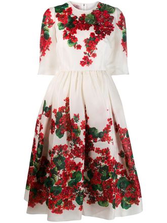 Dolce & Gabbana floral print midi dress - women - Silk/Silk/Cotton/Polyamide/Spandex/Elastane - 38 - White