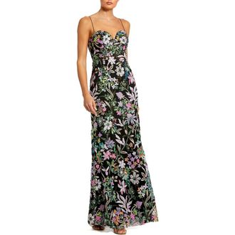 Mac Duggal Womens Floral Embroidered Bustier Trumpet Gown in Black Multi at Nordstrom, Size 10