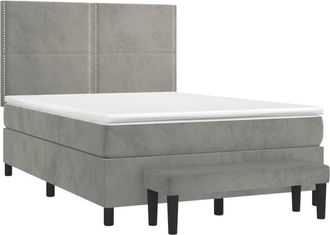 vidaXL Vidaxl - Cama Box Spring Con Colch&oacute;n Terciopelo Gris Claro 140x200 Cm